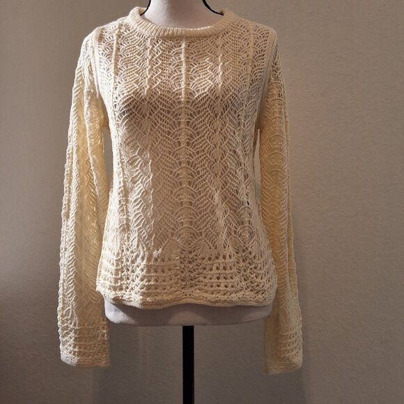 NWOT Commence Ivory Open-Knit Long Sleeve Sweater Crochet Elements Sz M - Picture 1 of 7